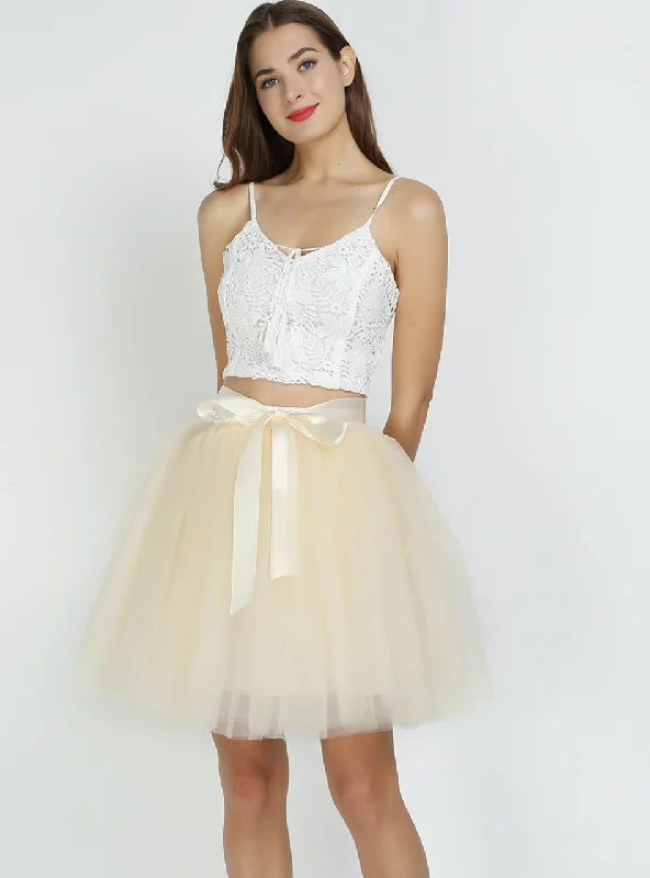 Beige 7-Layer Short Tulle Skirt velvet skirt glossy