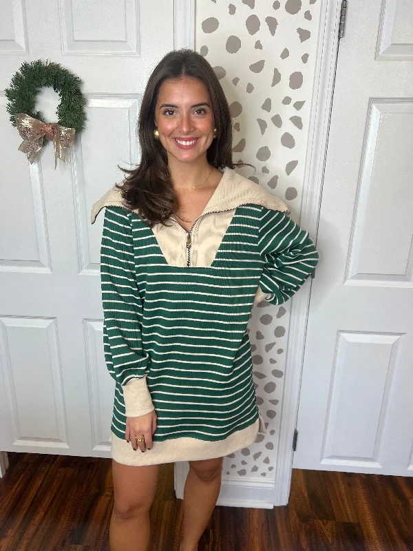 Green Stripe Casual Dress Casual Short Summer