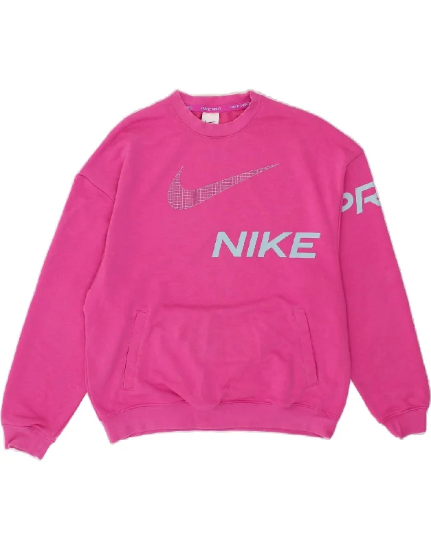 NIKE Womens Dri Fit Graphic Oversized Sweatshirt Jumper UK 10 Small Pink Hoodie with Bell Sleeves Flared Feminine