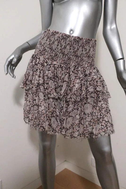 Rebecca Taylor Skirt Cream/Pink Floral Print Smocked Silk Size Medium corduroy skirt cozy