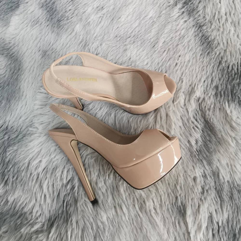Wjczt New Women's Stilettos Platform Pumps 14CM Super High Heels Sexy Open Toe Sandals Gladiator Party Dress Women Shoes Large Size 43 Tunics Handmade artisanal