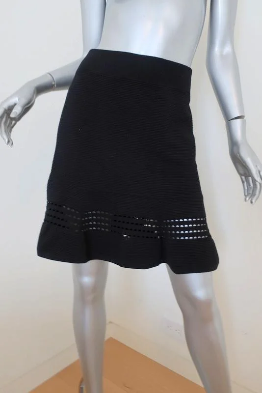 A.L.C. Skirt Michael Black Ribbed Knit Size Medium floral skirt print