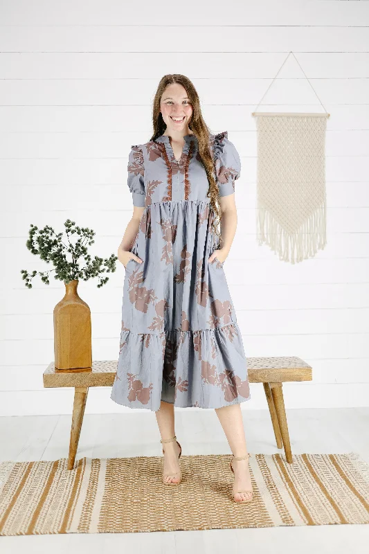 Chansley Floral Dress - Slate Blue Tunics Winter warm