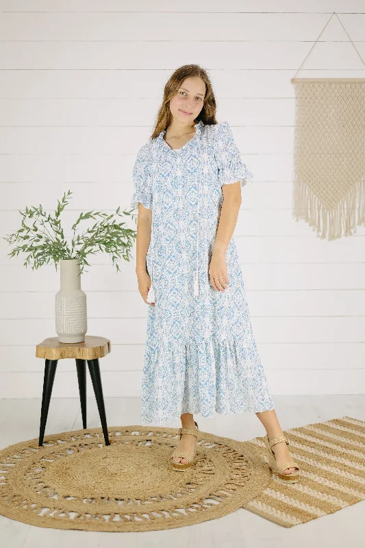 Elsa Print Dress - Light Blue Tunics Solid Classic