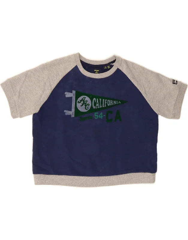 SUPERDRY Womens Oversized Graphic Sweatshirt Jumper UK 10 Small  Navy Blue Hoodie with Tied Waist Feminine Flattering