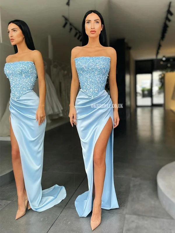 Fashion Sequin Top Mermaid Satin Sexy Slit Prom Dresses, FC6253 Tunics Sophisticated sleek