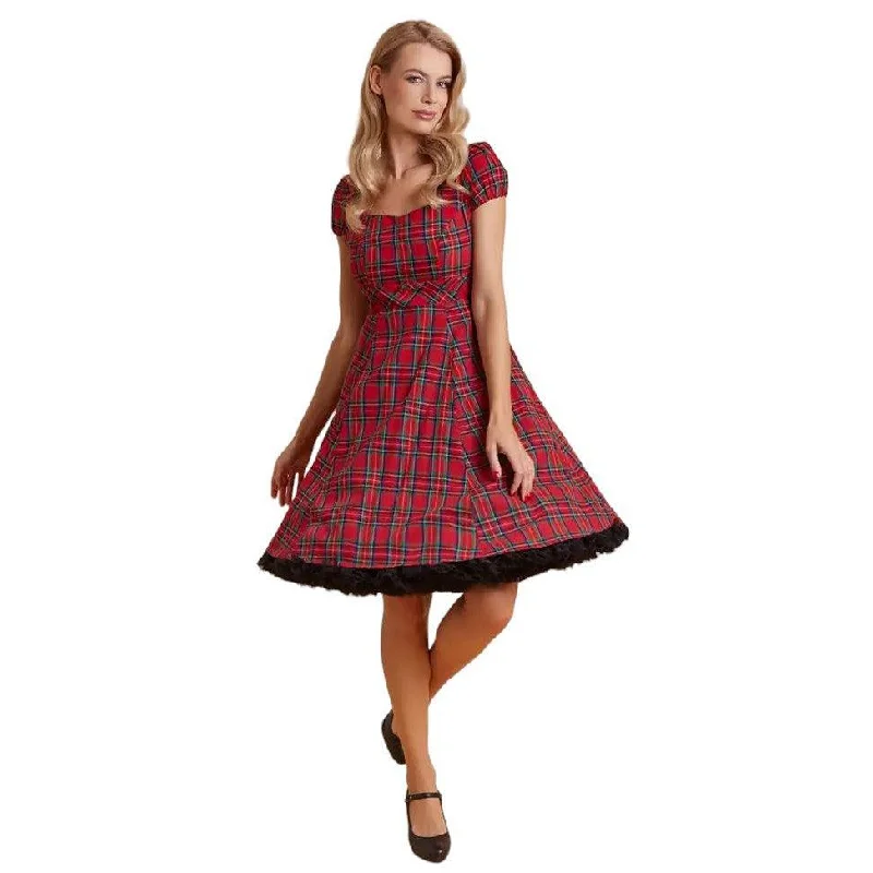 Claudia Highland Red Tartan Swing Dress Tunics Long Elegant