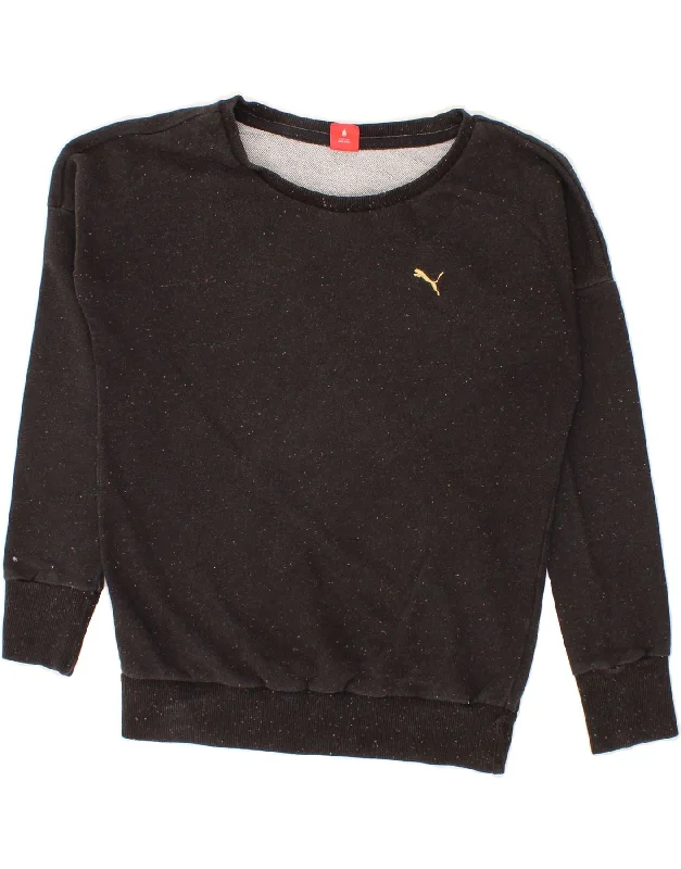 PUMA Womens Oversized Sweatshirt Jumper UK 10 Small  Black Flecked Hoodie with Full-Zip Functional Layering