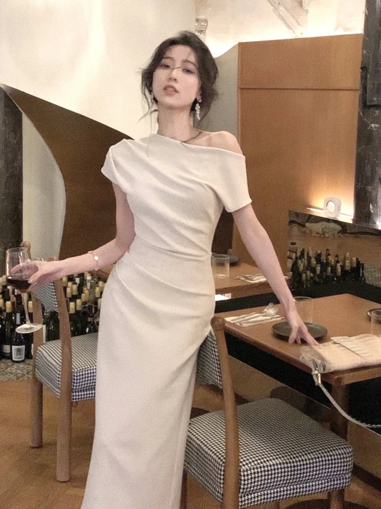 Wjczt Fashion New Women Elegant Bodycon Slim Midi Party Dress Sexy Vintage Casual Prom Birthday Vestidos Female Chic Clothes Robe Tunics Summer linen