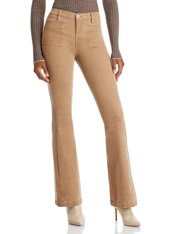 Womens Mid Rise Knit Flared Pants Comfortable Denim Leggings