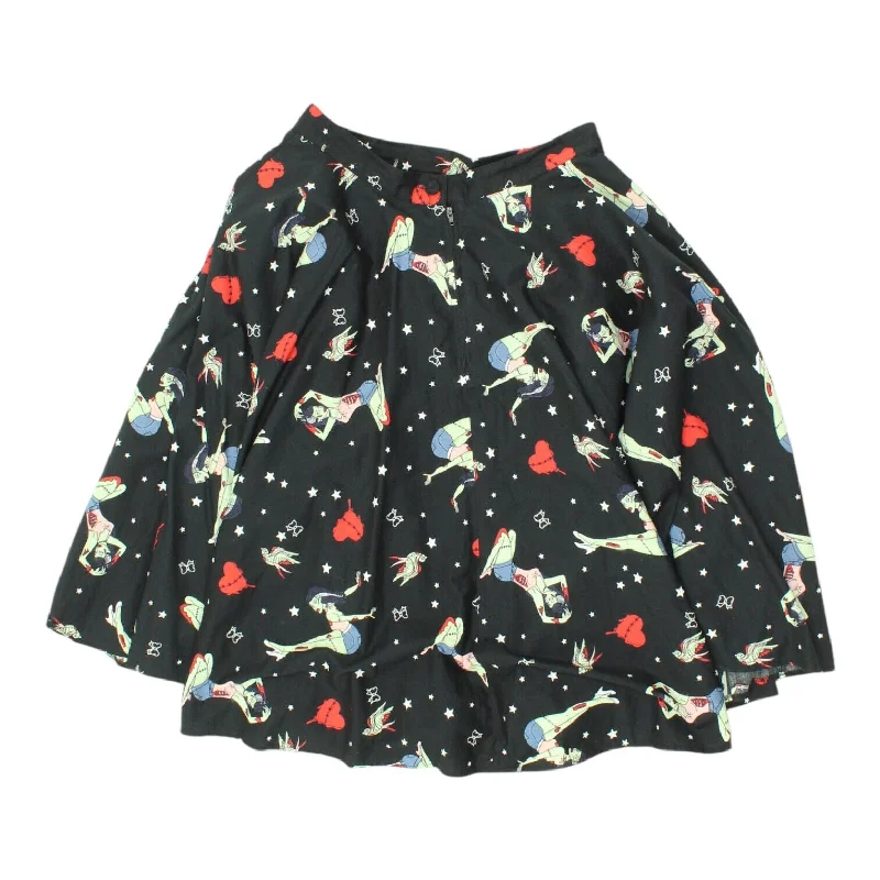 Hell Bunny Womens Black Star Print Bow Skirt | Alternative Clothing Designer VTG denim skirt classic