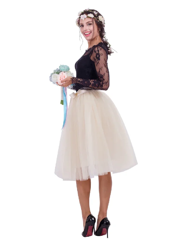 Beige Gauze Belt Puff Tulle Skirt breathable skirt fabric