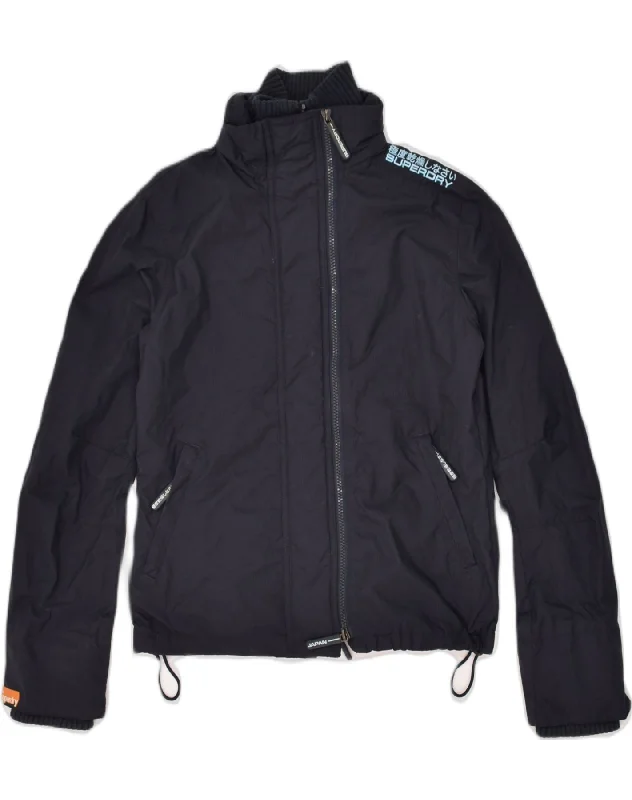 SUPERDRY Womens Windbreaker Jacket UK 12 Medium Navy Blue Nylon V-Neck Jacket Boat Neck Jacket Square Neck Jacket