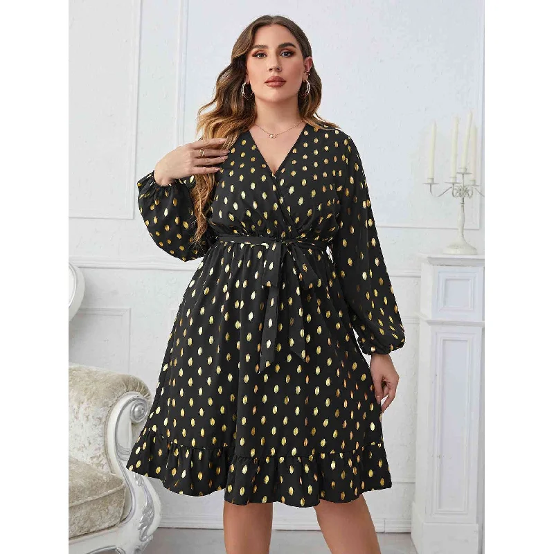 Plus Size Polkadot Knee-Length Dress Tunics Print Colorful