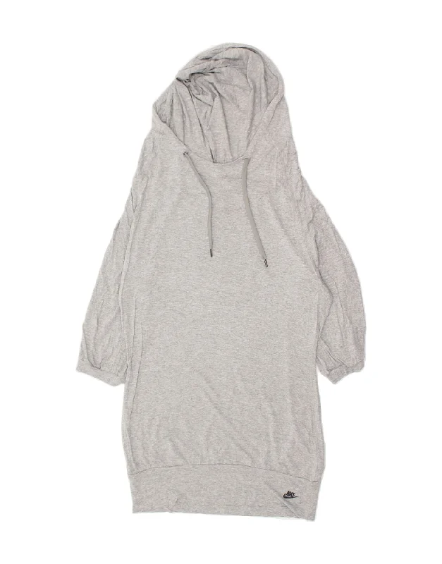 NIKE Womens 3/4 Sleeve Hoodie Jumper UK 8/10 Small Grey Viscose Hoodie Jacket Zipper Layering