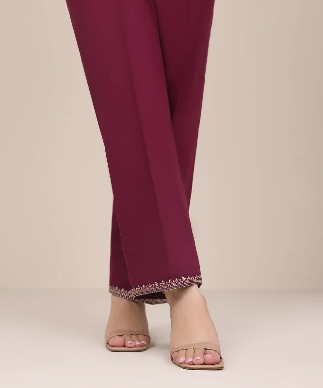 Embroidered Cambric Straight Pants Casual Skinny Fit Pants