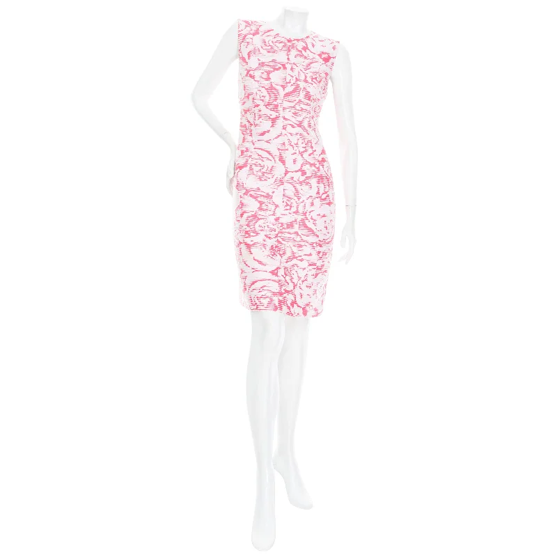 2017 White and Pink Cotton-Blend Rose Jacquard Sheath Dress Tunics Corduroy durable