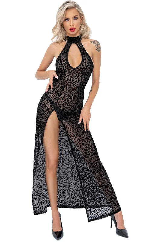 Noir Handmade Long Leopard Flock Dress Tunics Versatile all-occasion