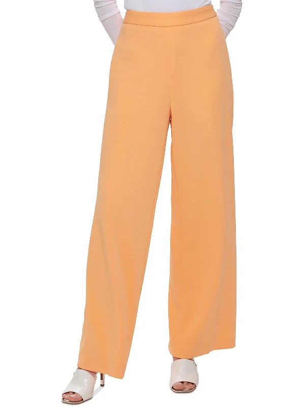 Womens Side Zip Flat Front Wide Leg Pants Relaxed High-Waist Trousers