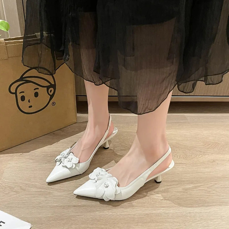 Wjczt 2024 Ladies Summer New Fashion Flower Brand Design Women Sandals Casual Solid Color Party Dress Women Stiletto Heels Zapatos Tunics Modern contemporary