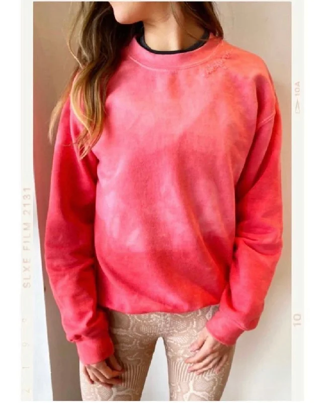 Coral Dip Tie Dye Crew Sweatshirt Hooded Sweatshirt Casual Wear Street Style