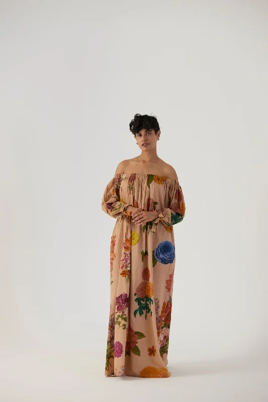 Vintage Garden Off-Shoulder Long Dress Tunics Chic fashionable