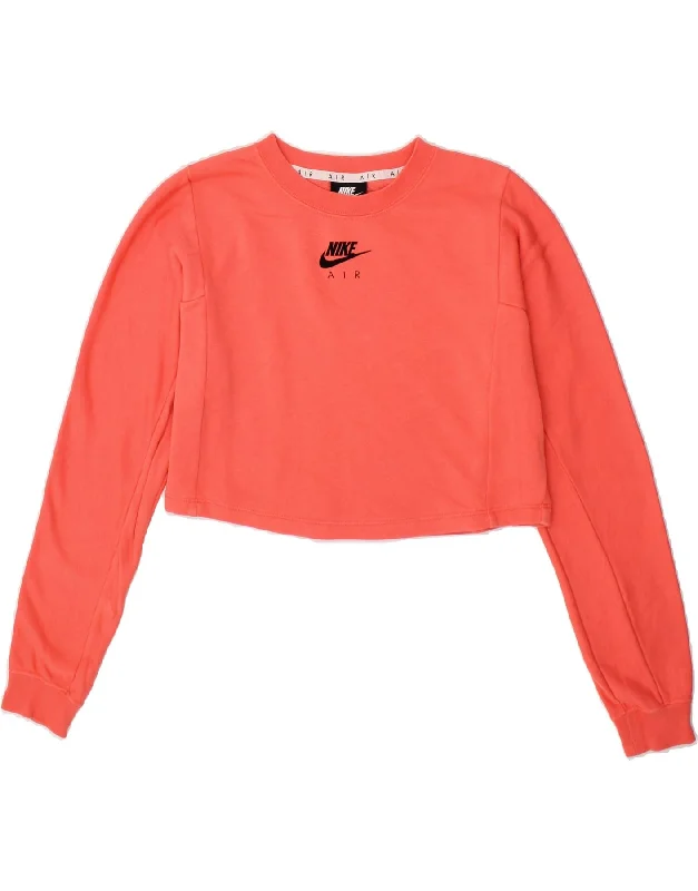 NIKE Womens Oversized Crop Graphic Sweatshirt Jumper UK 6 XS Pink Cotton Hoodie with Embroidery Detailed Premium NIKE Womens Oversized Crop Graphic Sweatshirt Jumper UK 6 XS Pink Cotton Hoodie with Embroidery Detailed Premium