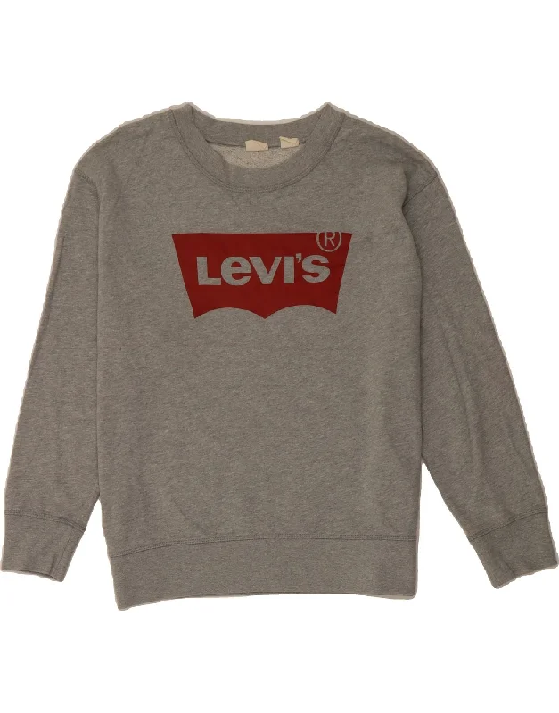 LEVI'S Womens Graphic Sweatshirt Jumper UK 18 XL Grey Cotton Hoodie with High Neck Warm Protective