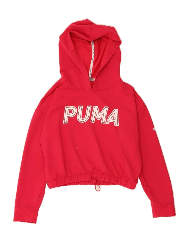 PUMA Womens Graphic Crop Hoodie Jumper UK 14 Medium Pink Polyester Hoodie with Zipper Placket Modern Functional