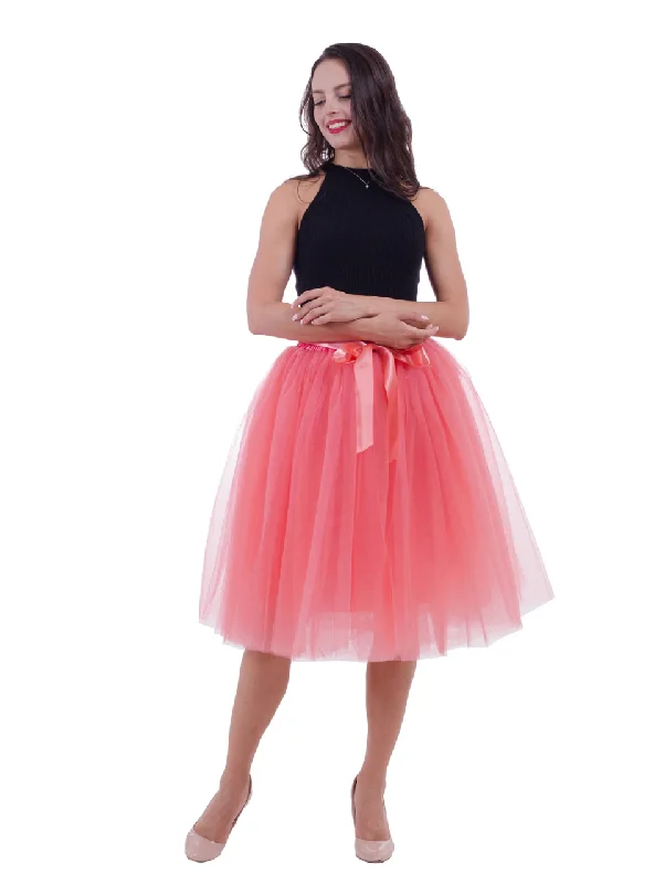 Watermelon Red Gauze Belt Puff Tulle Skirt chiffon skirt airy