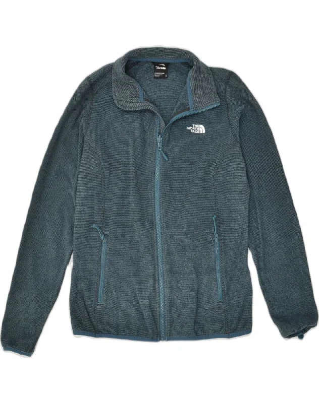 THE NORTH FACE Womens Fleece Jacket UK 14 Medium Blue Pinstripe Polyester Snapped Jacket Toggled Jacket Drawstring Jacket