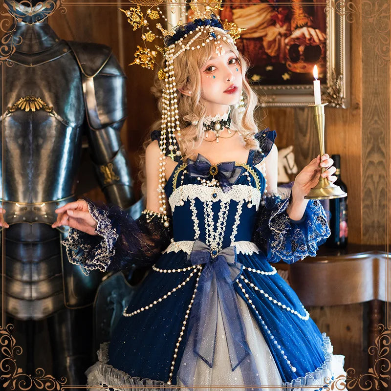 Wjczt Original lolita Tea Party Dress Starry Night JSK Gorgeous and elegant court style Princess dress Tunics Sophisticated sleek