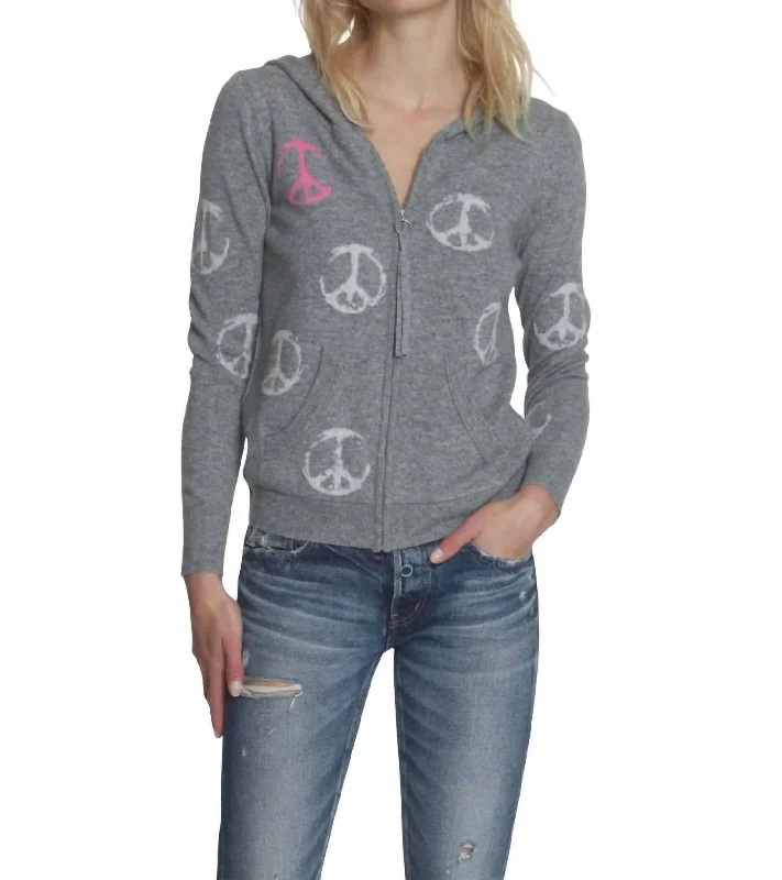 Peace Out Hoodie In Grey Hoodie with Rhinestones Sparkly Elegant