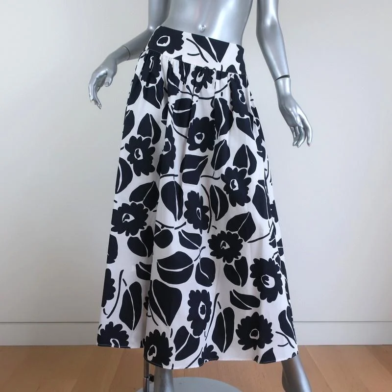 Piazza Sempione A-Line Midi Skirt Black/White Floral Print Cotton Size 42 corduroy skirt durable