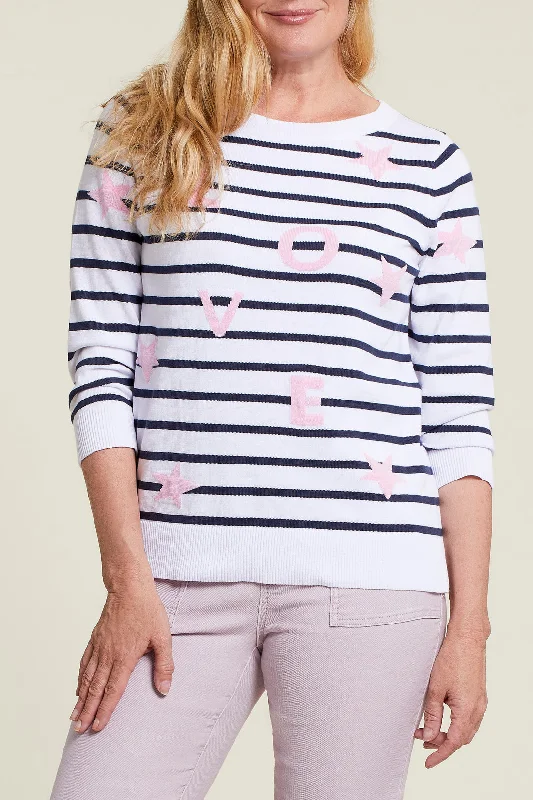 Tribal 3/4 Sleeve Striped Novelty Sweater 1320O-576-2317 - 1 ONLY SIZE MEDIUM - 20% OFF Cotton Fabric Linen Fabric Terry Fabric