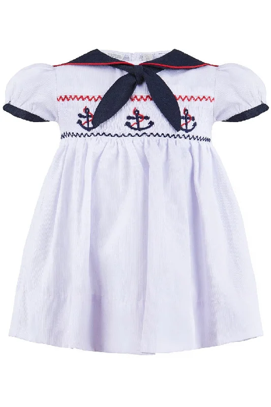 Hand Smocked Anchors White Girl Dress (Babies & Toddlers)