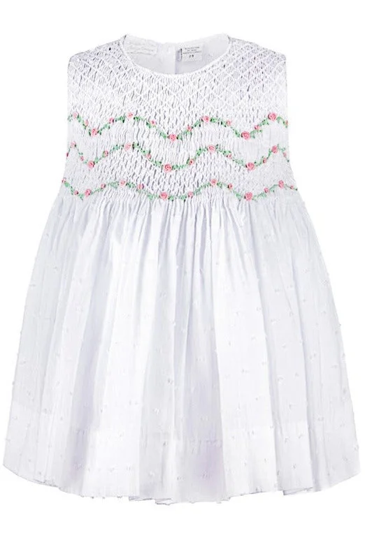 20017-Carriage Boutique Hand Smocked White Baby Girl Dress
