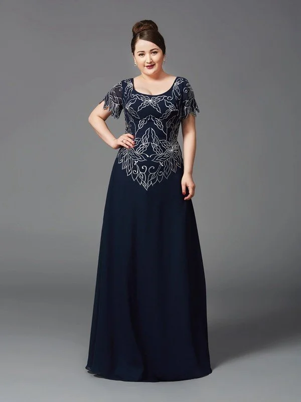 A-Line/Princess Square Short Sleeves Long Chiffon Mother of the Bride Dresses TPP0007157