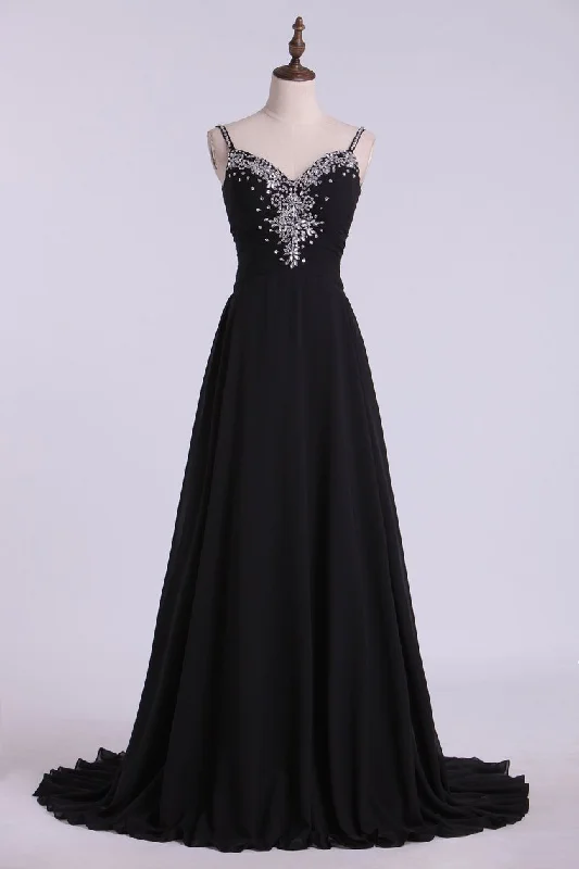 Spaghetti Straps Prom Dresses A Line With Beading