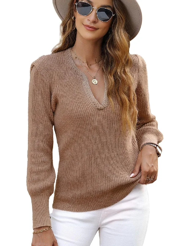 Long Sleeve Brown Sweater Iron Safe Non-Iron Wrinkle Free
