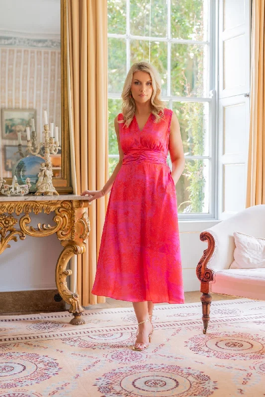 Sleeveless Alina Dress in Red Print