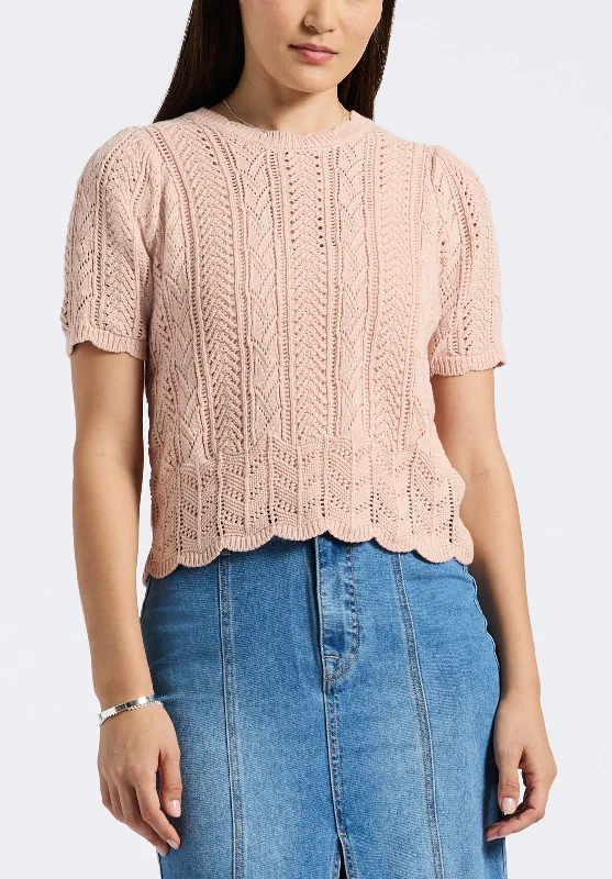Posey Women's Short-Sleeve Crochet Knit Sweater Top, Cameo Rose - SW0108P Satin Blend Silk Blend Wool Blend Posey Women's Short-Sleeve Crochet Knit Sweater Top, Cameo Rose - SW0108P Satin Blend Silk Blend Wool Blend