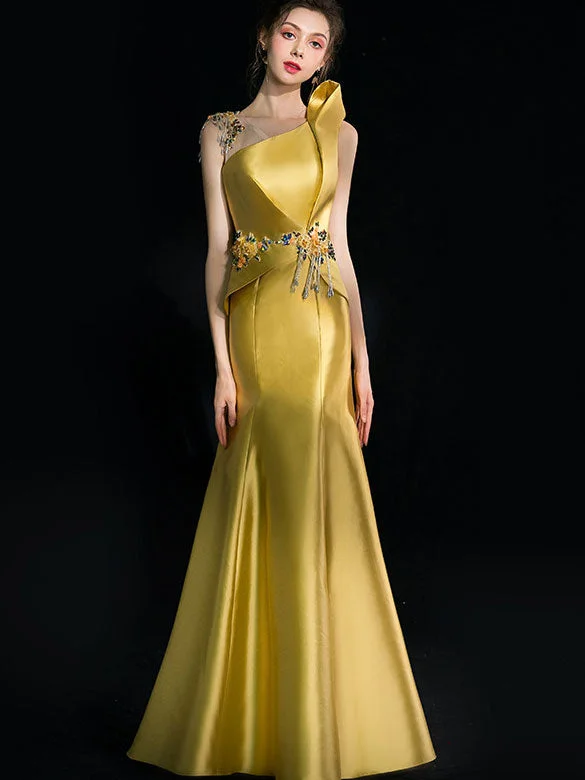 Gold Mermaid Fishtail Custom Made Prom Dress with Appliques