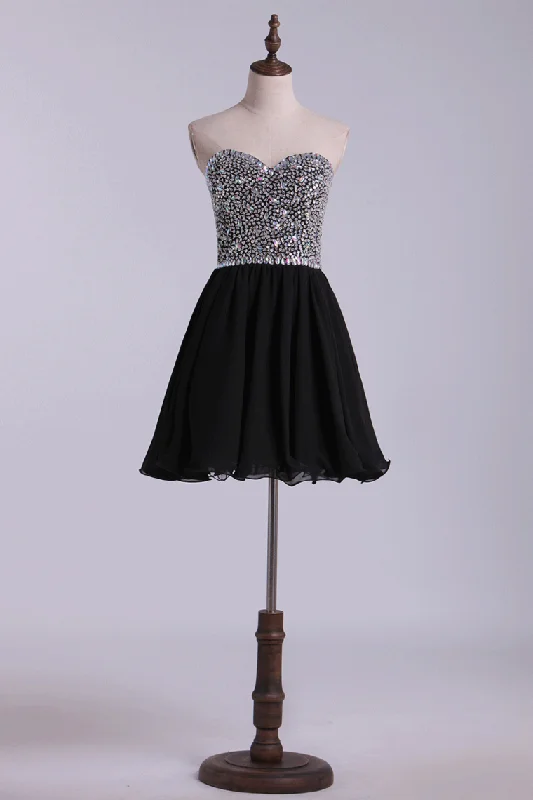 Sweetheart Homecoming Dresses A Line Short/Mini Chiffon With Beads