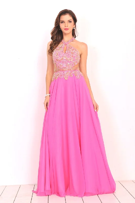 V Neck Prom Dresses Chiffon With Beading Open Back