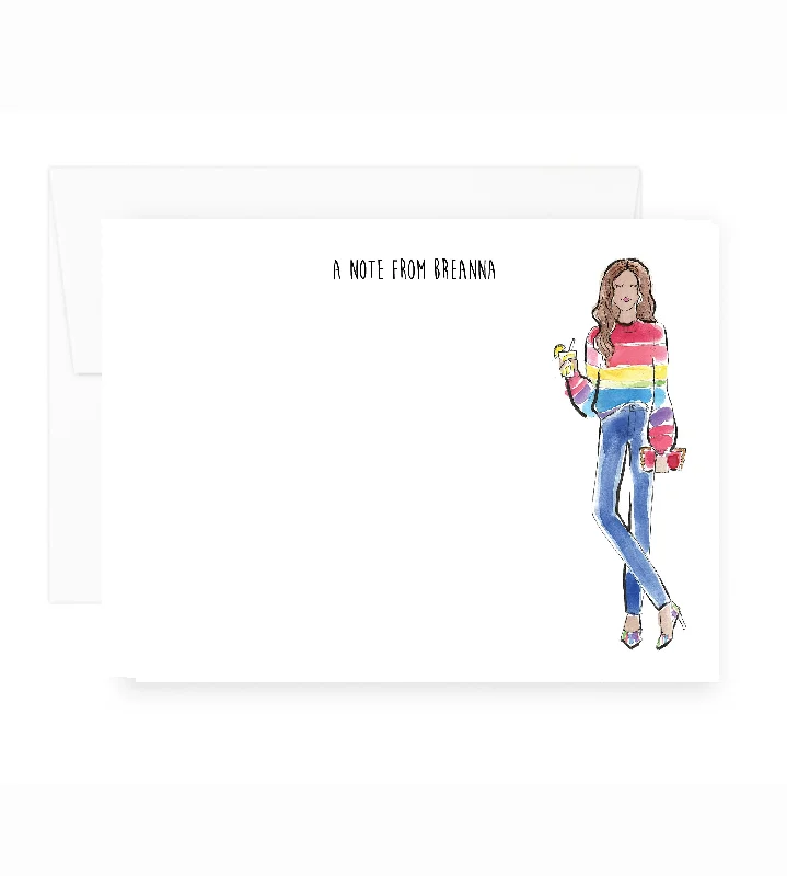 Rainbow Sweater Girl Personalized Stationery Embroidered Appliqued Beaded