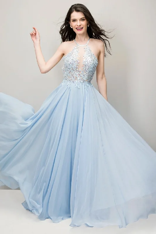 Spaghetti Straps Prom Dresses A Line 30D Chiffon With Applique