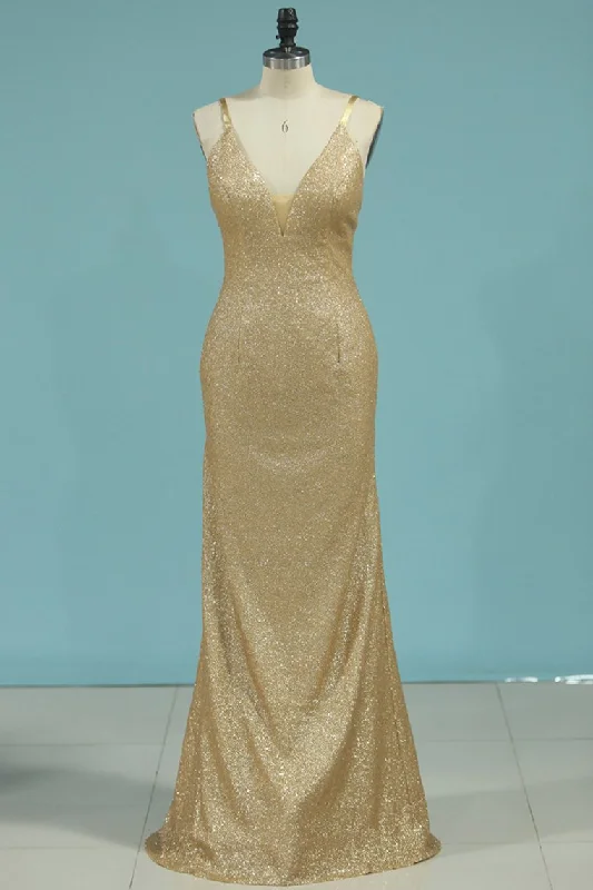 Spaghetti Straps Open Back Sequins Prom Dresses Mermaid
