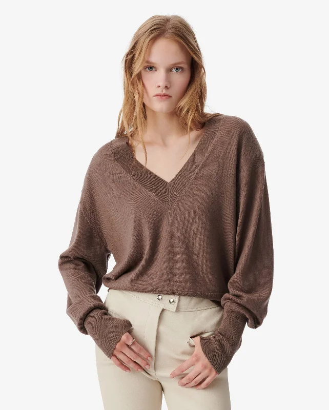 HELORY V-NECK SWEATER / WARM TAUPE Chenille Fabric Brocade Fabric Lace Fabric