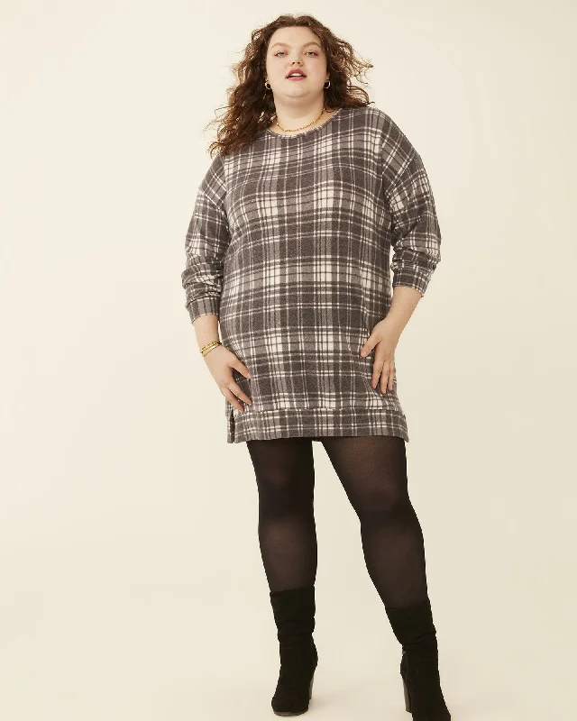 Fiona Crewneck Printed Sweater Dress | Black / White Soft Cozy Warm